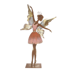 Fatina danzante in corten con dettagli rosa decorativa