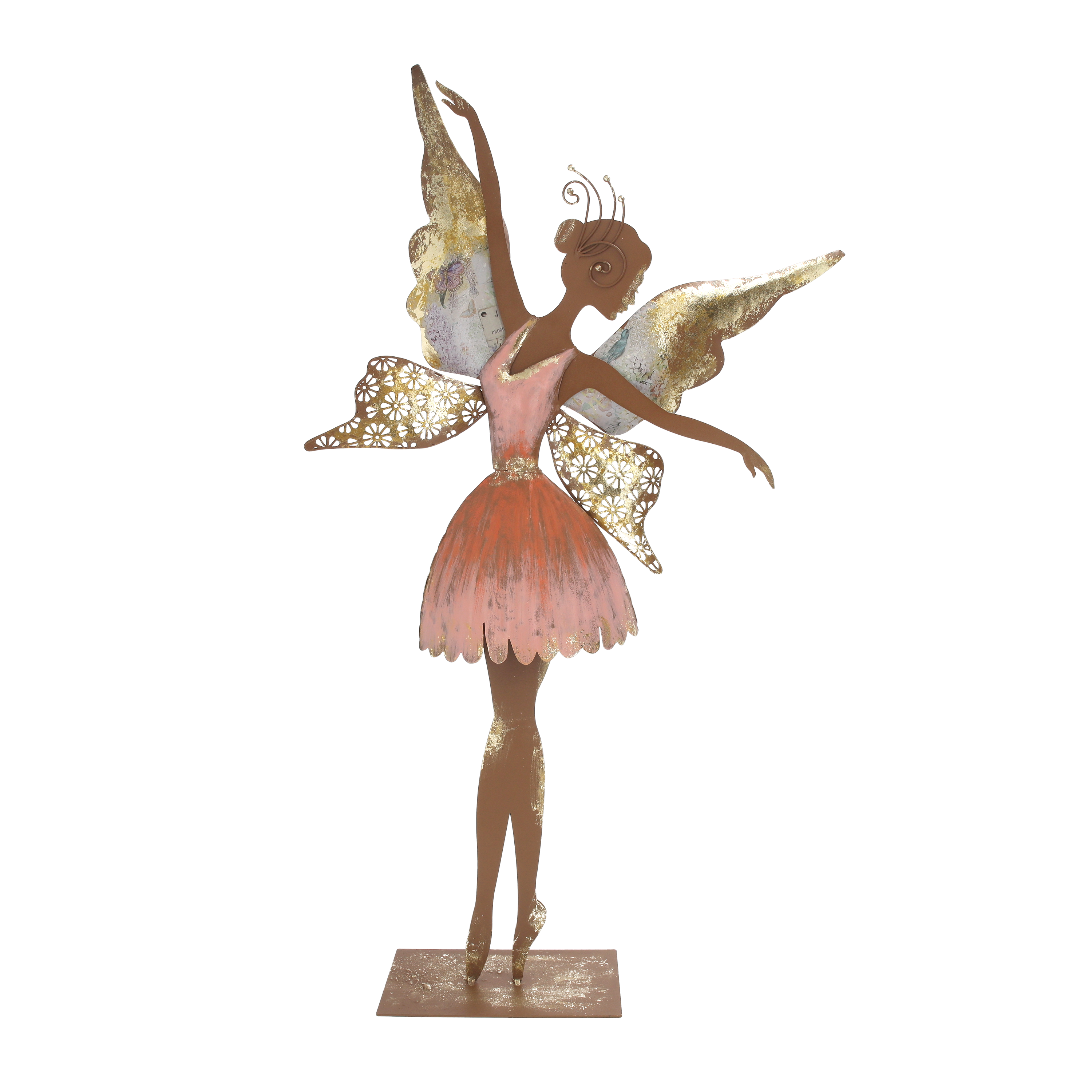 Fatina danzante in corten con dettagli rosa decorativa
