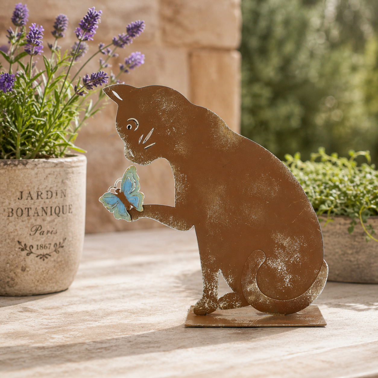 Gatto con farfalla 27x28x8 cm in ferro corten