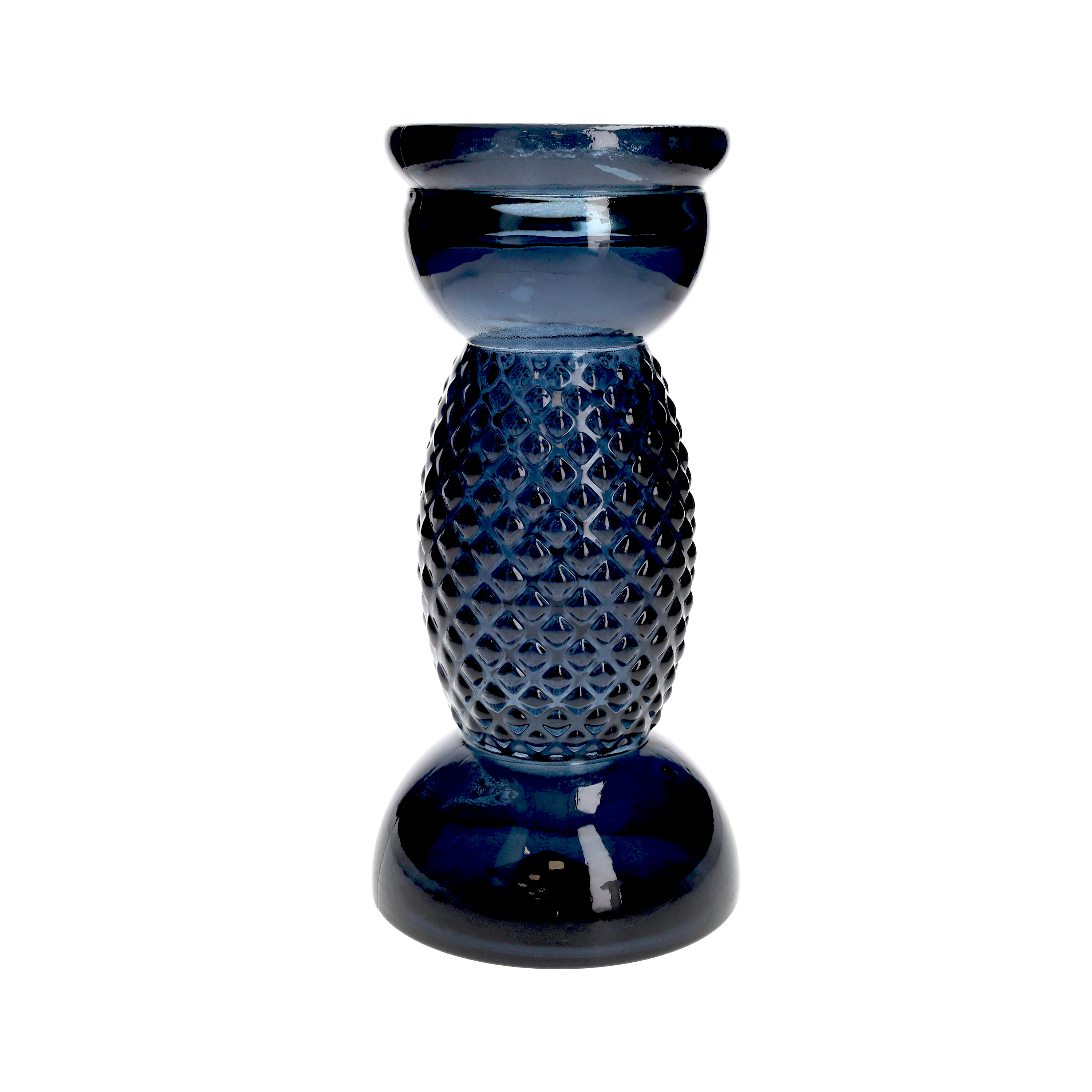 Candelabro diamanti blu cobalto in vetro h 28 d 14 cm