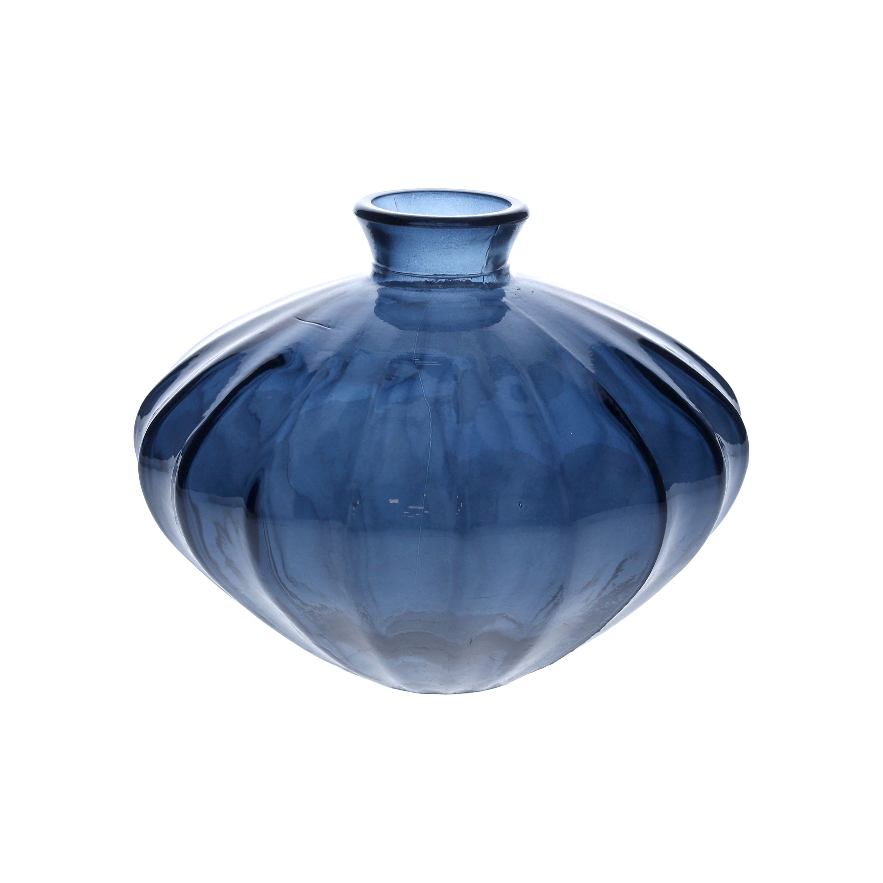 Vaso ovale blu trasparente in vetro h 14 d 19 cm