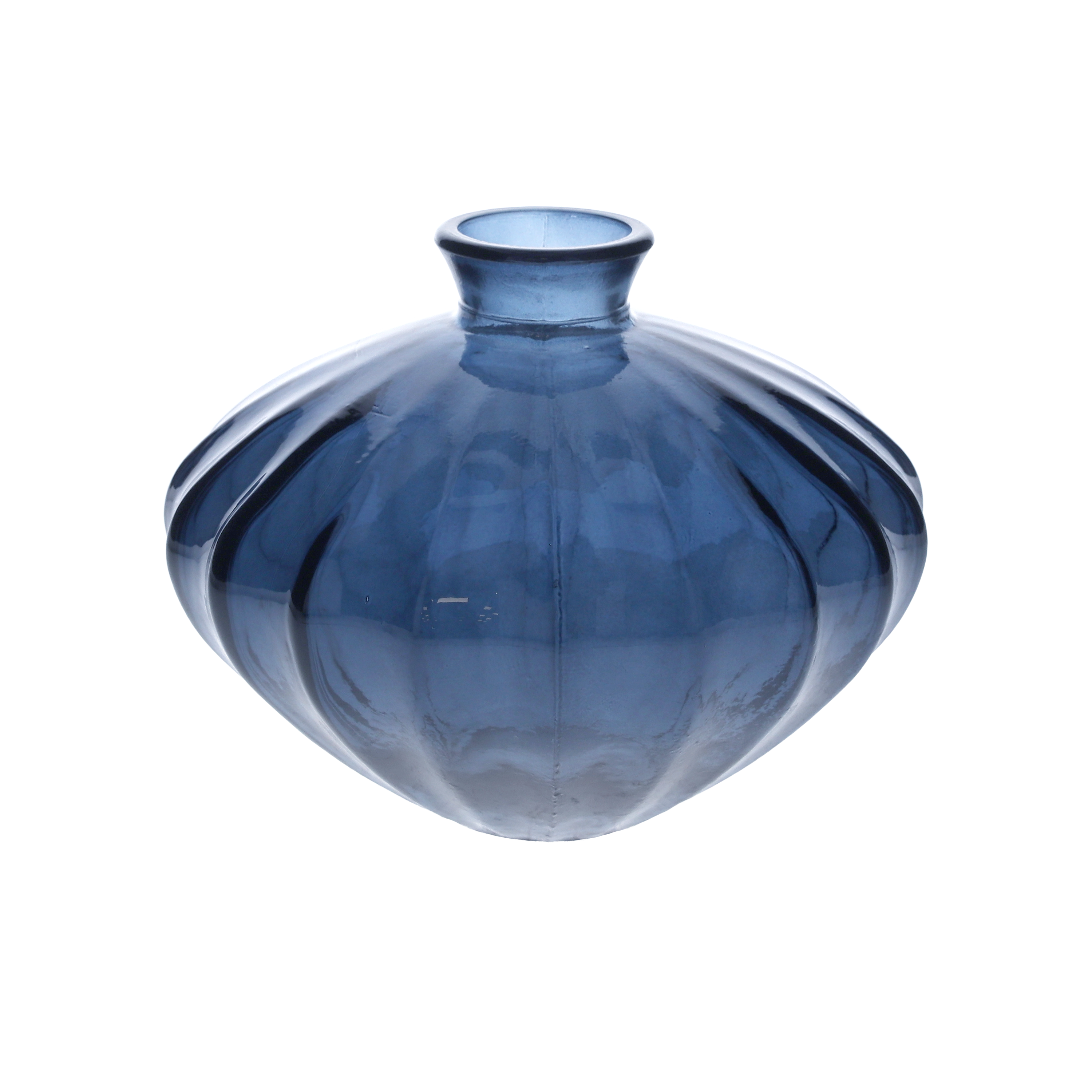 Vaso ovale blu trasparente in vetro h 14 d 19 cm
