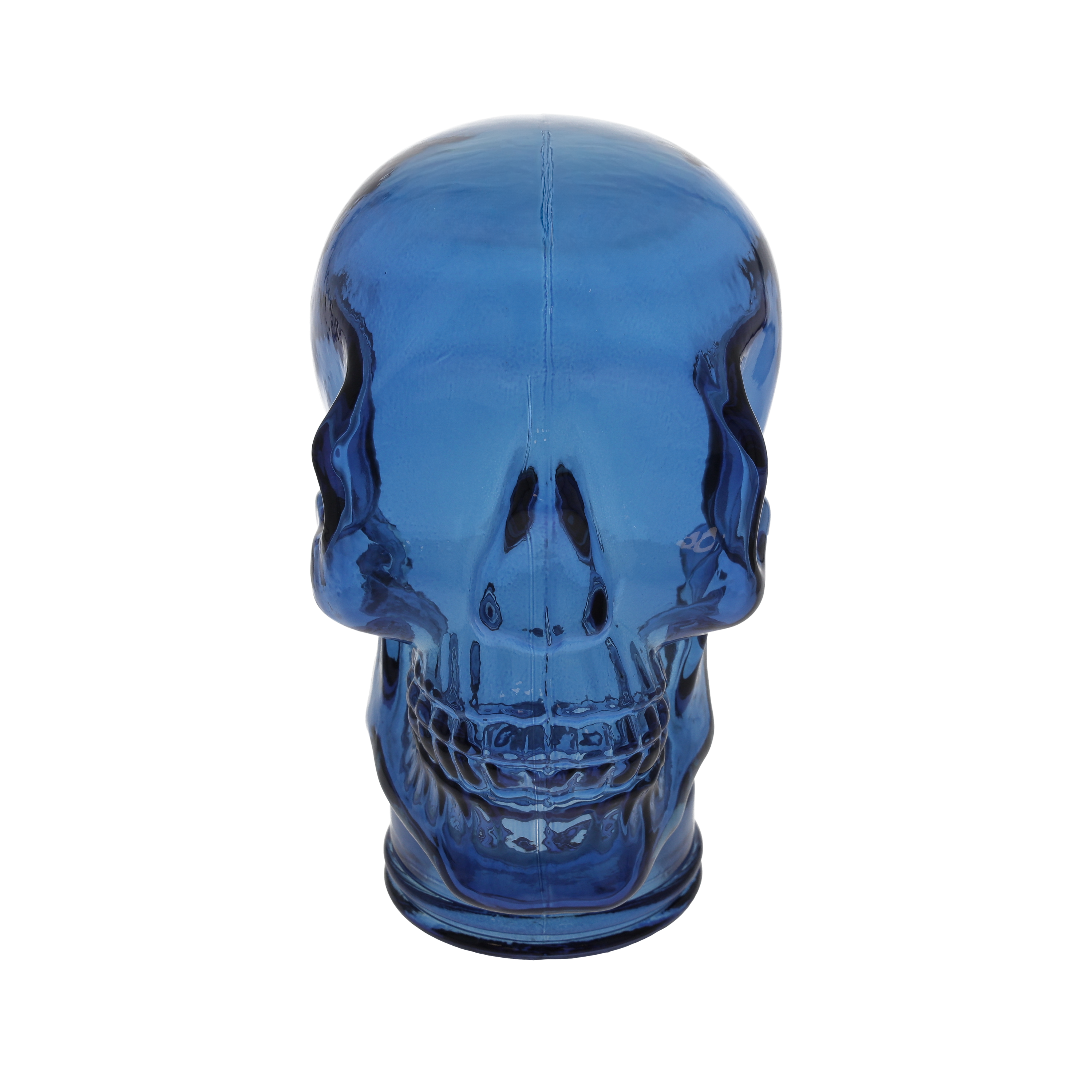 Teschio blu in vetro di riciclo h 27x19x15 cm