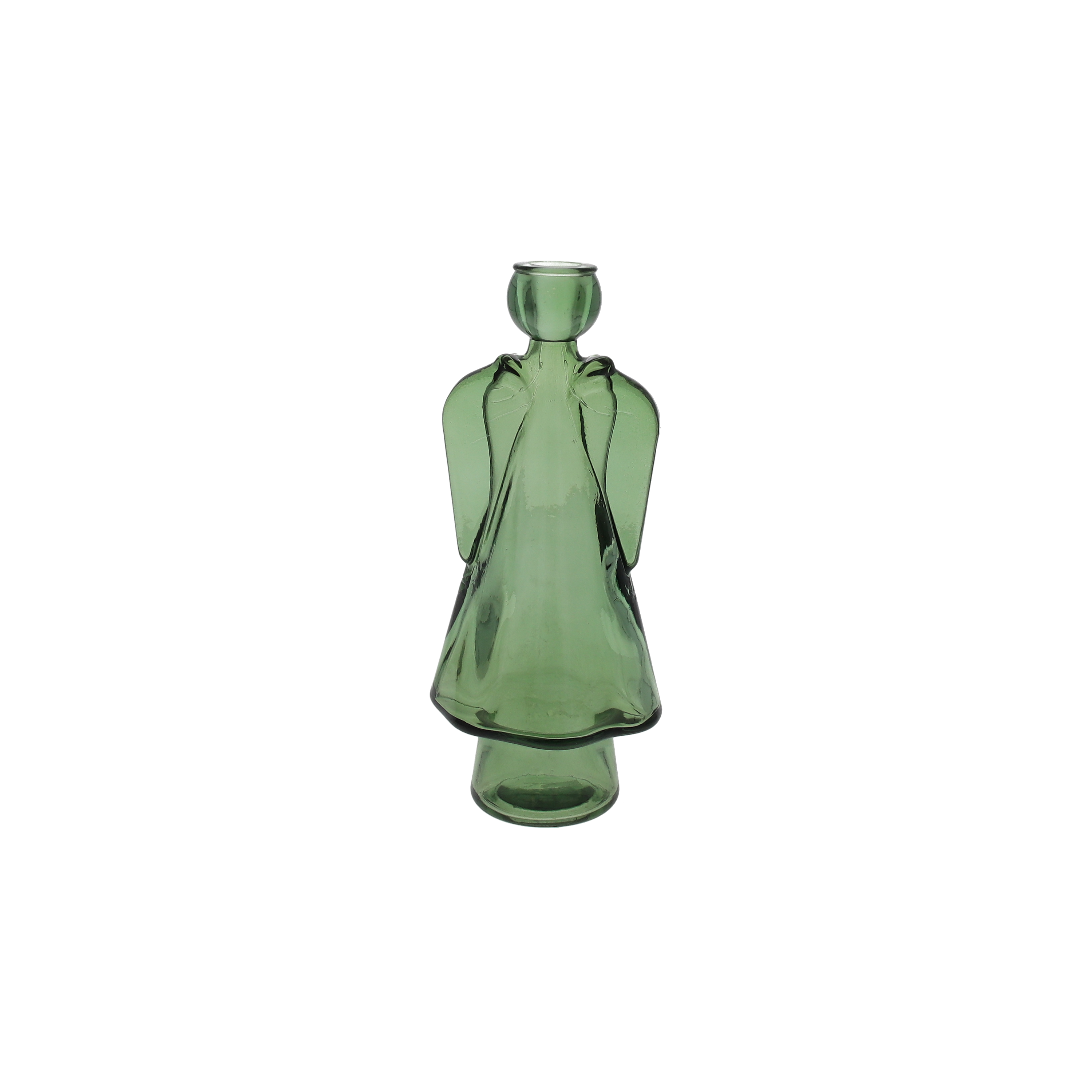 Angelo portacandela verde in vetro h 24x10x8 cm