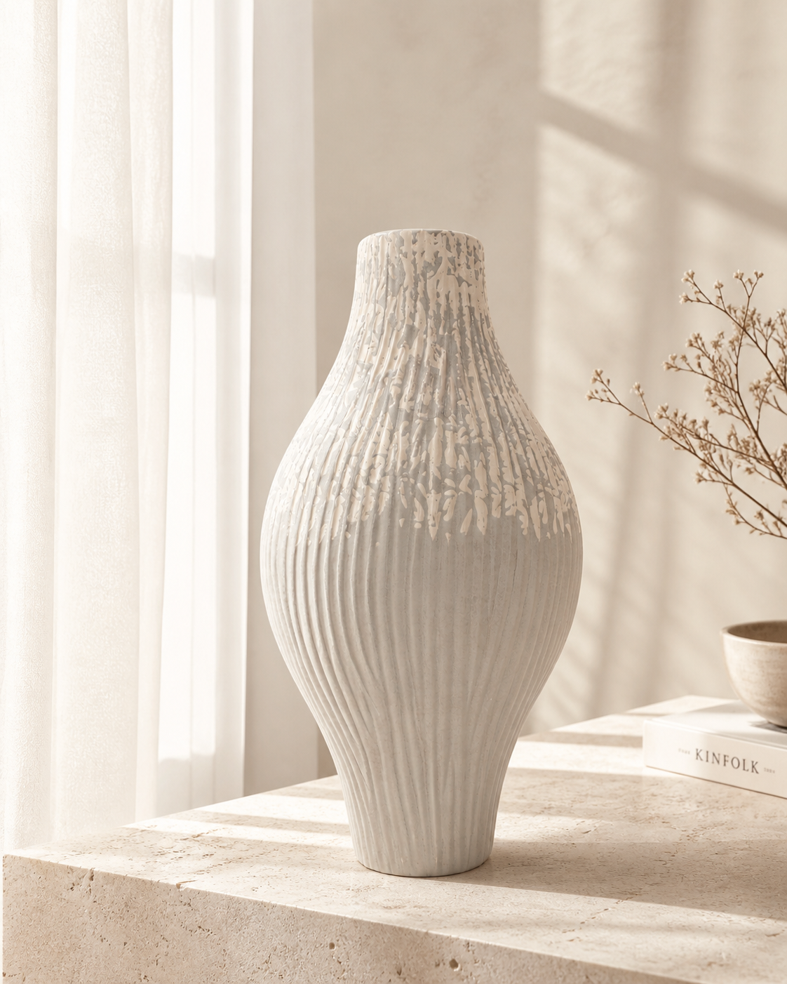Vaso coste alto grigio in ceramica d 25 h 50 cm