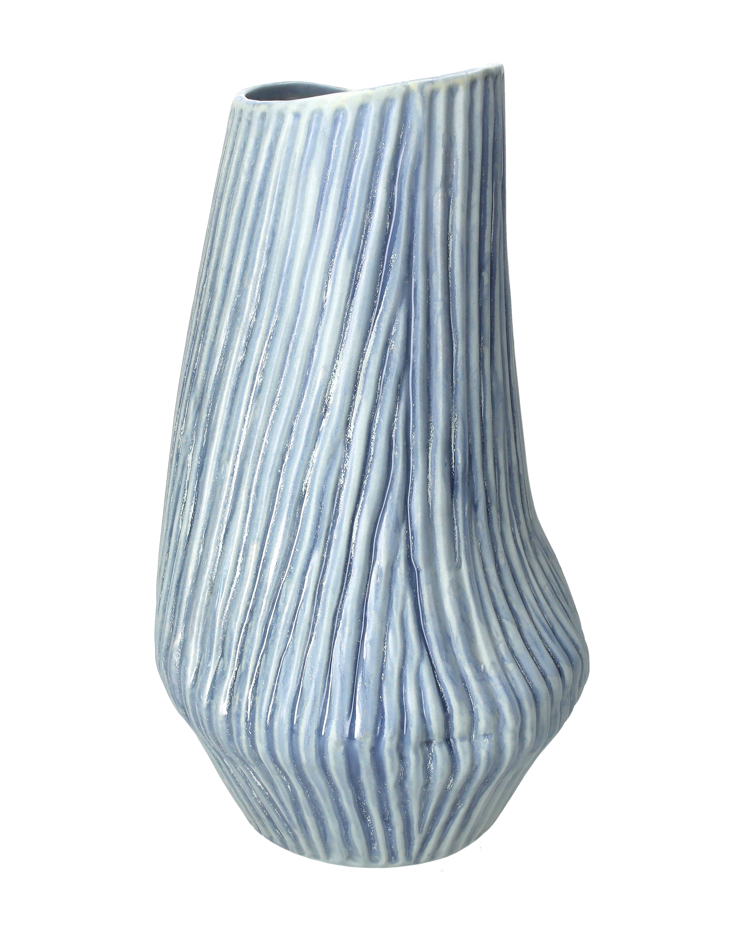 Vaso a coste azzurro in ceramica h 36 d 19 cm