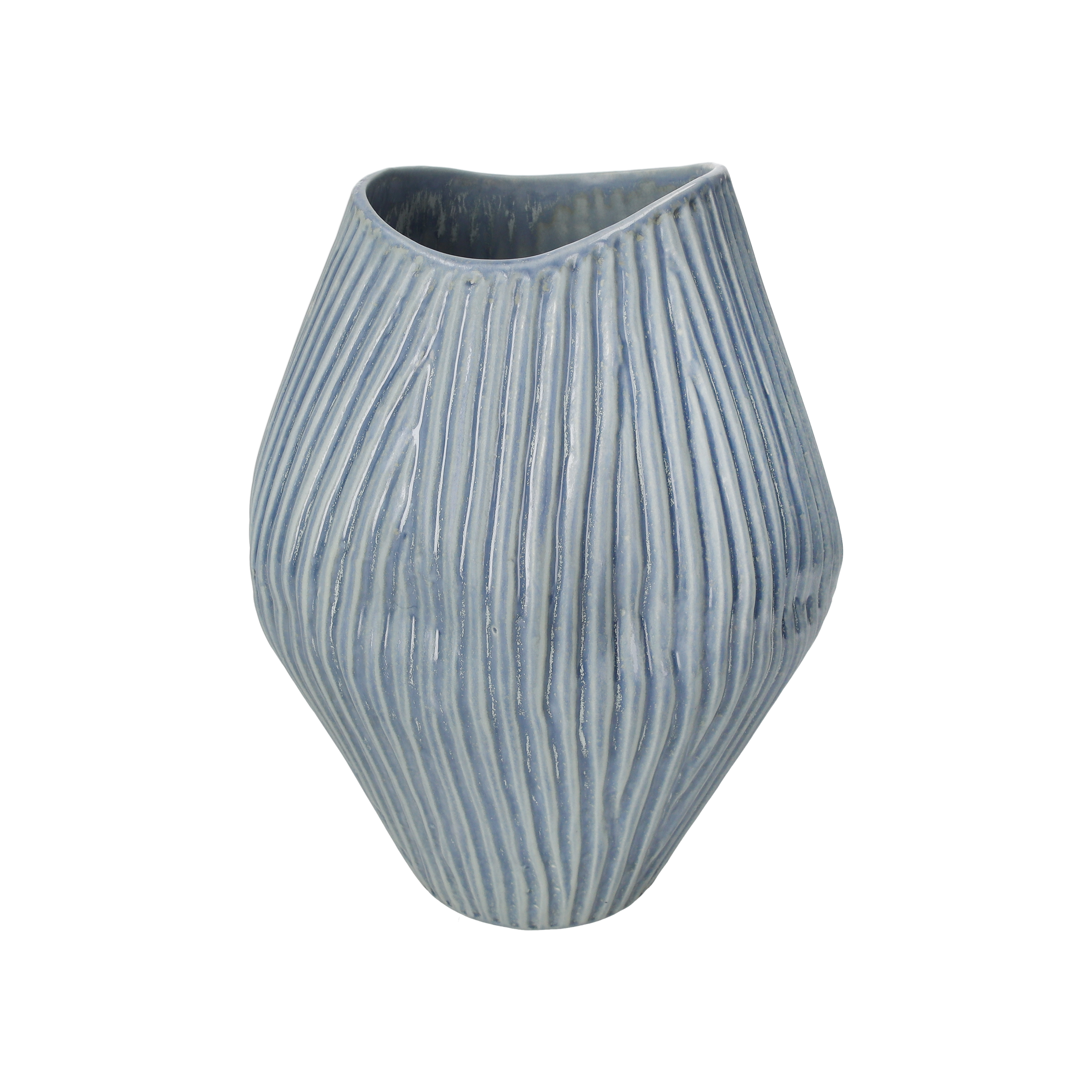 Vaso coste azzurro in ceramica h 32 d 22 cm