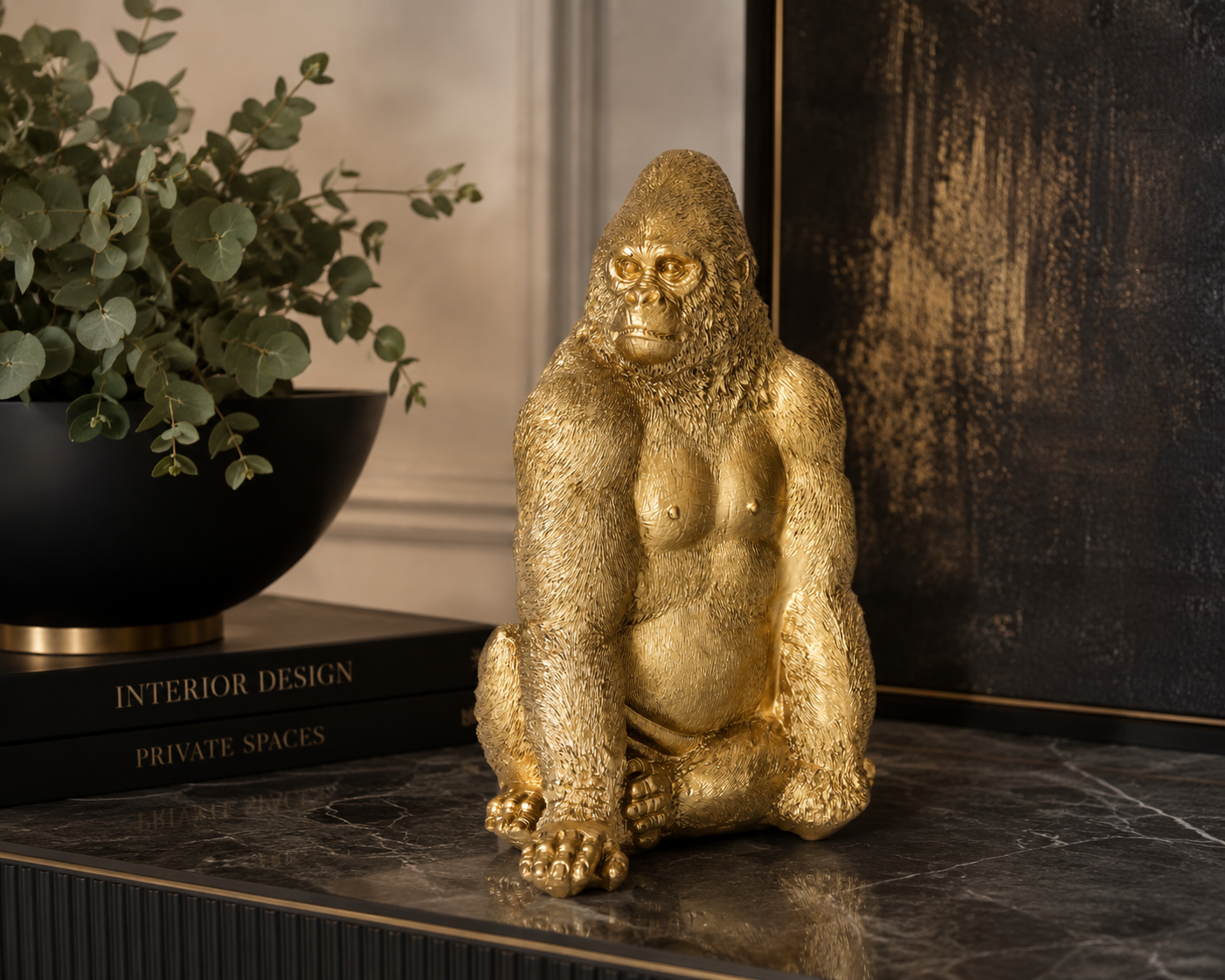 Gorilla decorativo resina dorato H23x16x13
