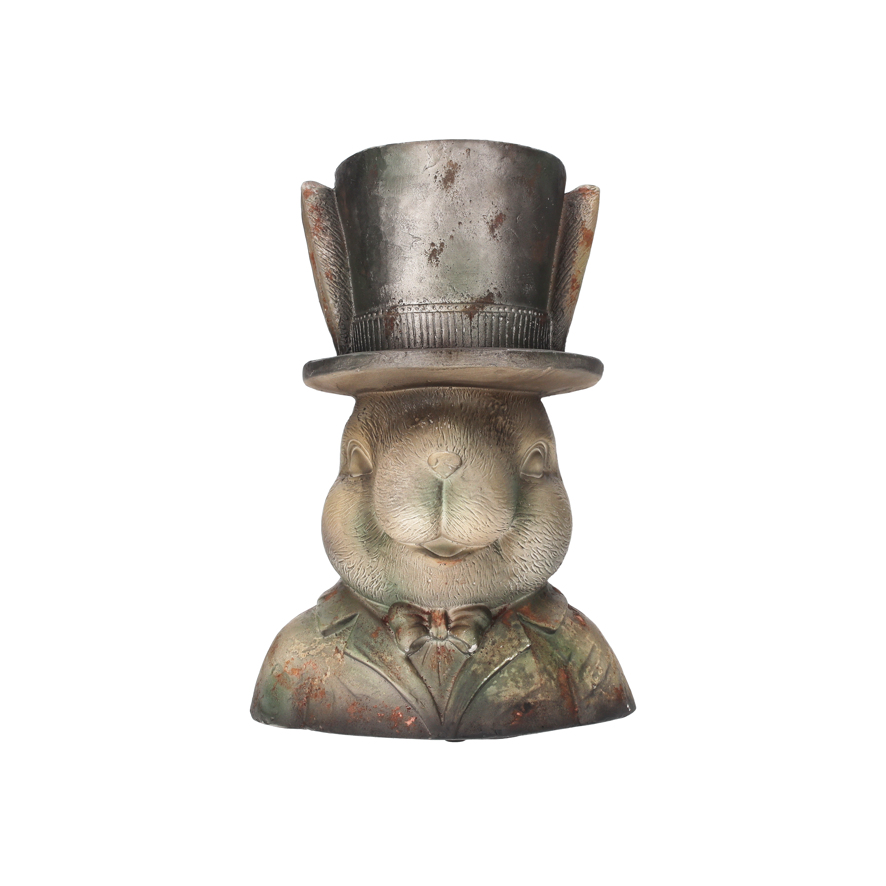 Coniglio con cappello portapiante h 43x29,5x25 cm in resina