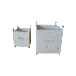Set 2 vasi in ferro bianco anticato h 51x42x42 / h 32x32x32 cm