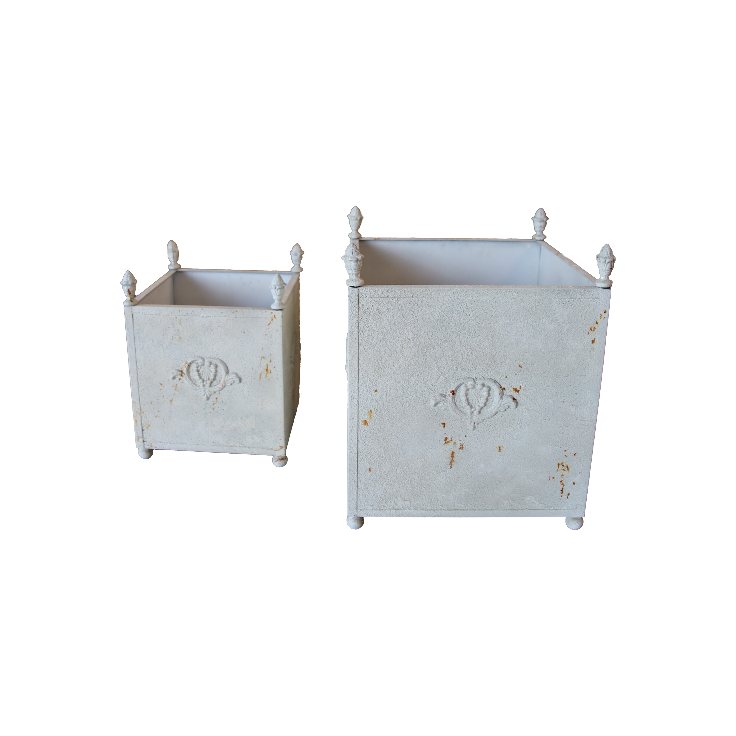 Set 2 vasi in ferro bianco anticato h 51x42x42 / h 32x32x32 cm