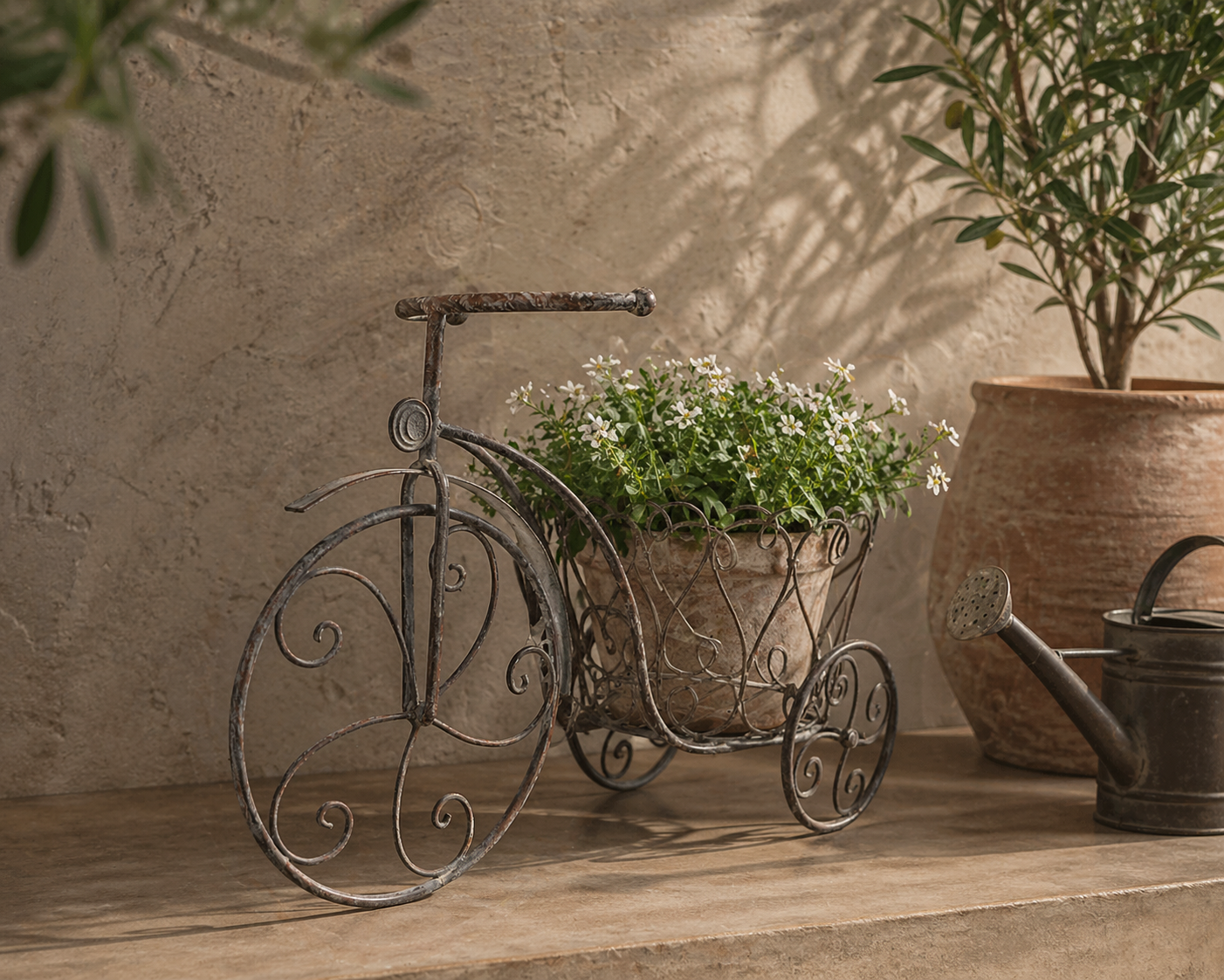 Portapiante triciclo in ferro grigio anticato 48x23x38 H cm